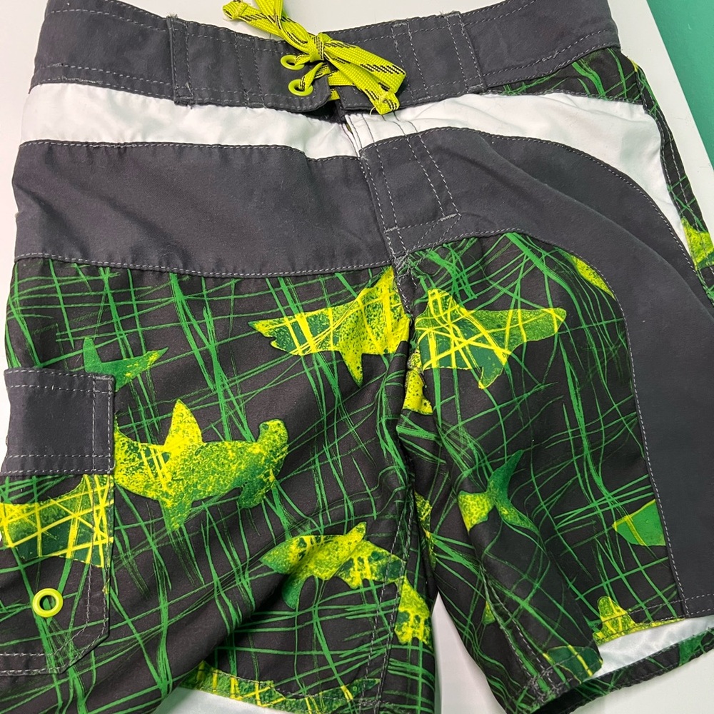 LL Bean swim shorts NEW grey and neon lime- Riptide board shorts
